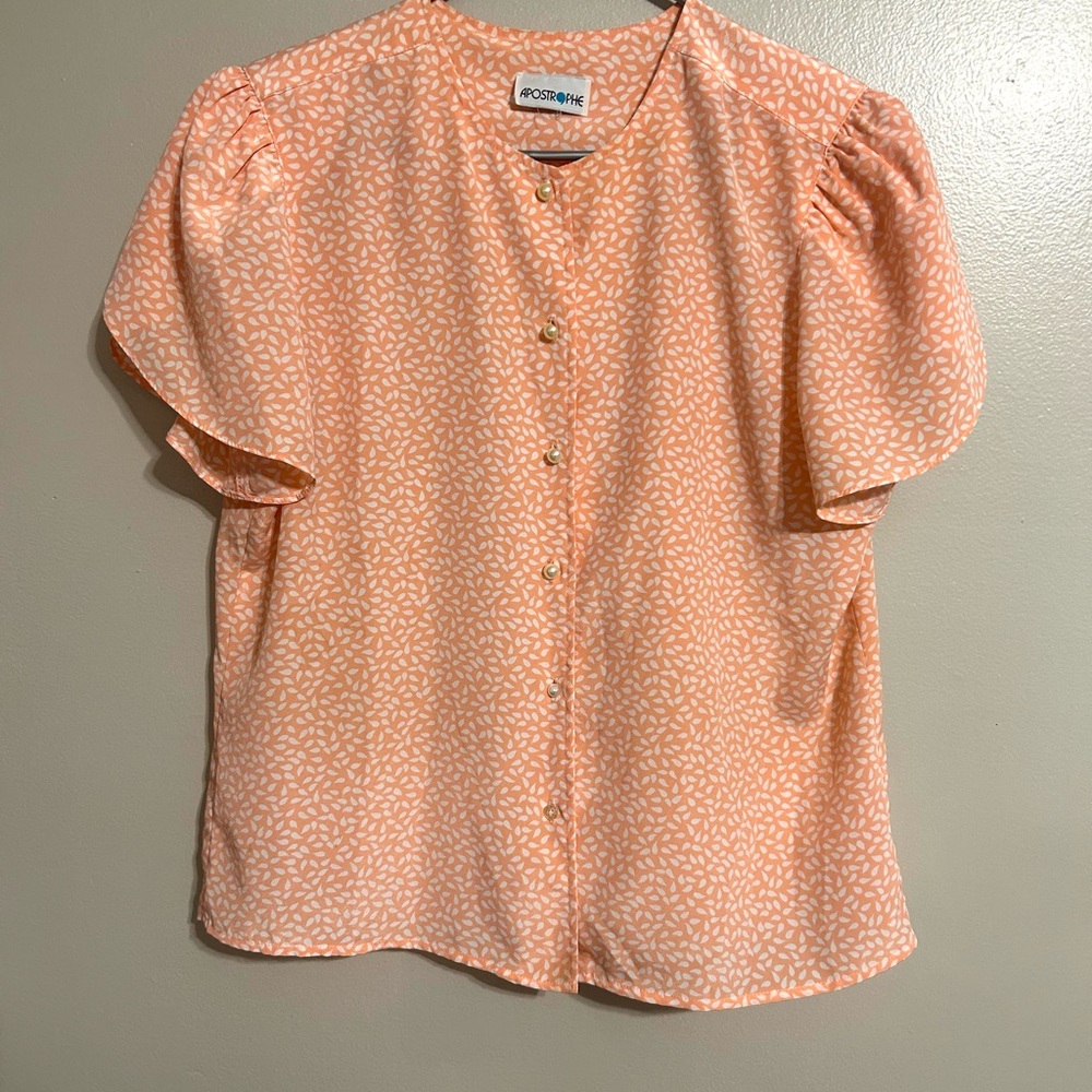 Apostrophe Peach, Pearl Button Up Print Blouse